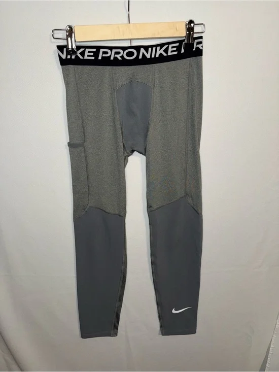 Nike Pro Kids Heather Gray/Black Performance Leggings Youth Large Elastic