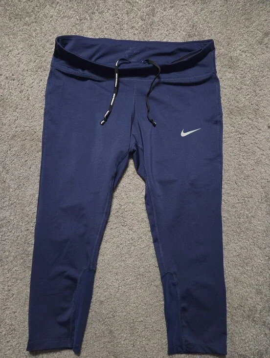 Nike Girls' Navy Blue Performance Leggings with Swoosh