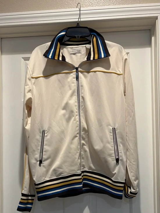Eighty Eight Cream Track Jacket with Blue, Navy & Gold Stripe Trim