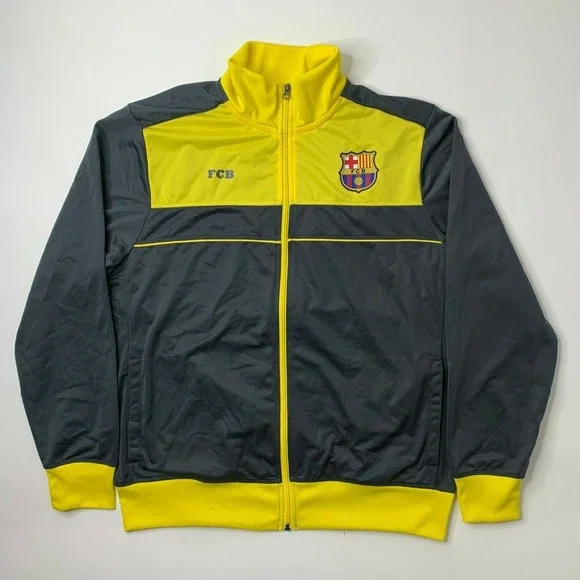 FC Barcelona Mens XL Full Zip Jacket Long‎ Sleeve Gray Yellow Futbol Soccer