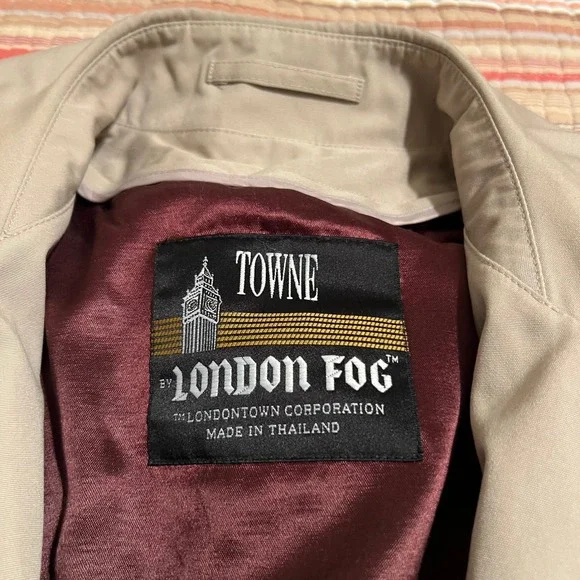 London‎ Fog Towne Mens Trench Coat Beige Long Removable Liner Size 42 LNG