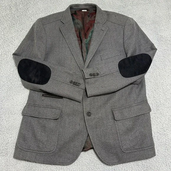 Ibiza Pagano Men’s 100% Gray Wool Blazer Black Armpatch Size 46 R‎ With Flaws