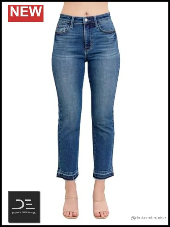High Waist Vintage Kick Flare Jeans Release Hem Stretch Denim