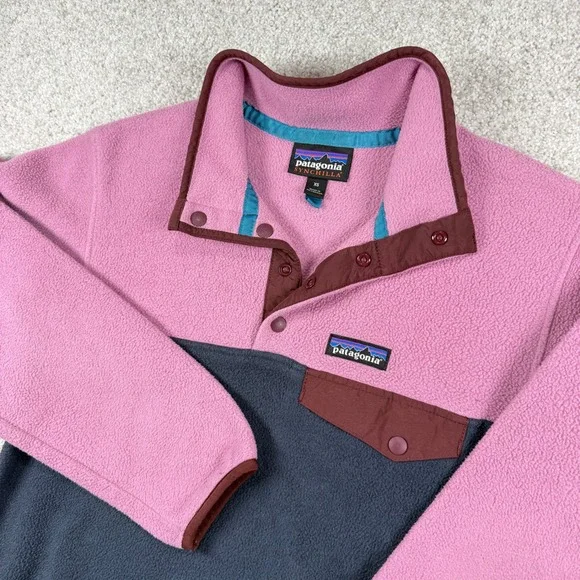 Patagonia Synchilla Fleece Pullover Mens XS Pink Grey Snap-T Colorblock 25450