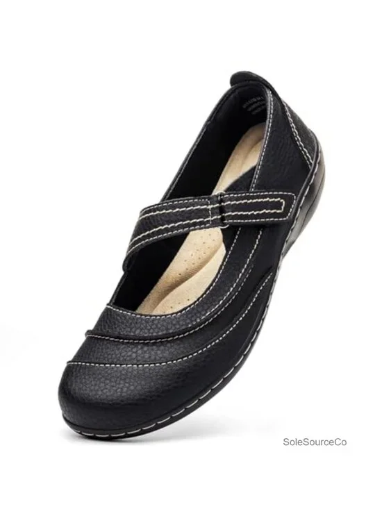 Women's Leather Mary Jane Flats Comfortable Business Casual Work Shoes