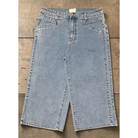 FDJ French Dressing Jeans Women’s 12 Capri Blue Denim Crop High Rise Wide Leg