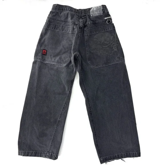 Vtg Jnco Jeans Mens 28x28 Faded Black Baggy 90s Crown Skull‎ Y2K Wide Leg