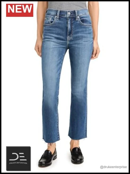 High-Rise Crop Flare Jeans Mid-Weight Stretch Denim 5-Pocket
