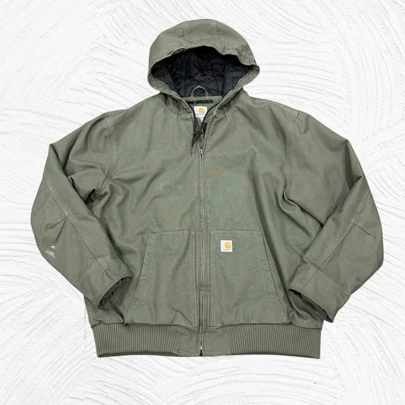 Carhartt Coat Jacket Green Duck Canvas Hooded Insulated Quilted 104050 MOS XL