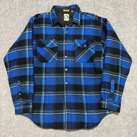 Appalachian Trail Blue Plaid Quilted Flannel Shirt Jacket Mens Large L Heavy