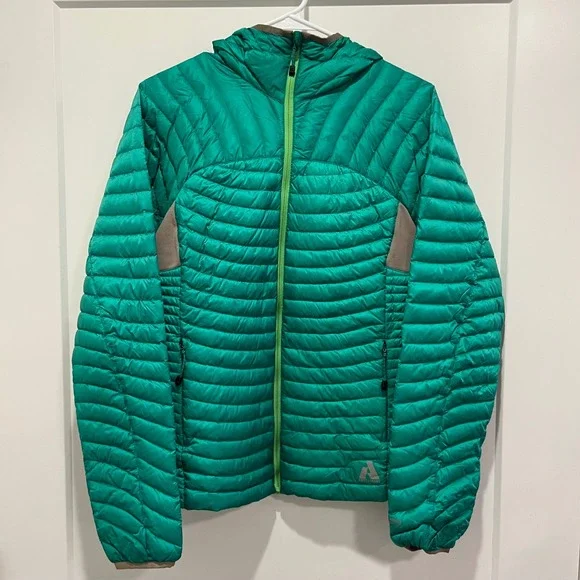Eddie Bauer First Ascent EB800 Down Puffer Jacket Teal Green Hooded Womens