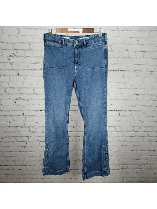Pilcro & The Letterpress Blue High Rise Bootcut Button Leg Jeans 29 (29x32)