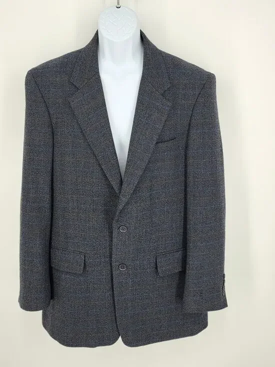 Stafford Harris Tweed Blazer 42R Blue Gray Herringbone Duck Lining Vintage USA