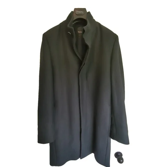 Theory Mens M Belvin Urban Melton‎ Navy Blue Wool Cashmere Blend Coat