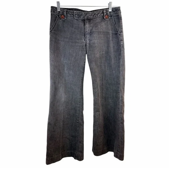 Unbranded Denim Jeans Women 18 Dark Wash Wide Leg‎ Button Flap Pocket Mid Rise