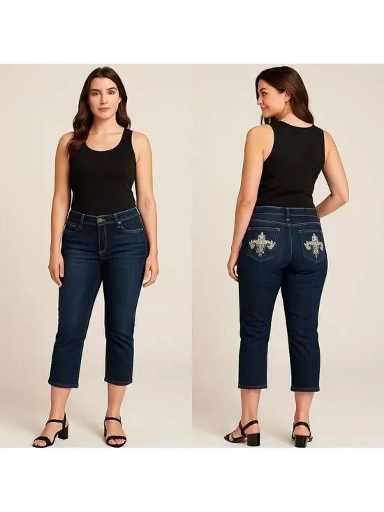 TRU LUXE✨ Women’s Mid-Rise Embellished Capri Jeans 💎🌟👡 Size 8