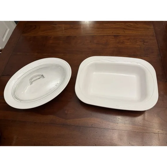 Vintage Corningware Casual Elegance White Flora Casserole Roaster Set L-32 L-13‎