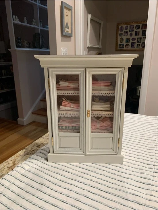 Mystic Valley Traders Cream Mini Doll Cabinet with Glass Doors