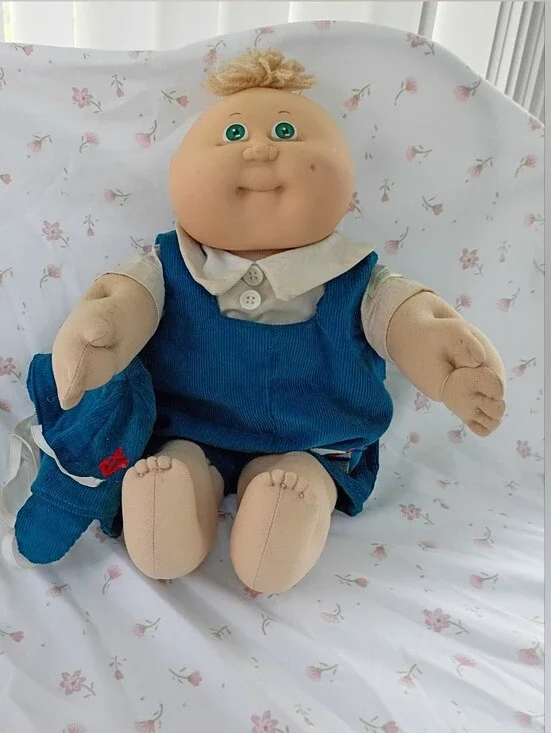 Cabbage Patch Doll Green Eyes HM 3 Dimple Yellow Tuft Baby Corduroy Outfit 1982