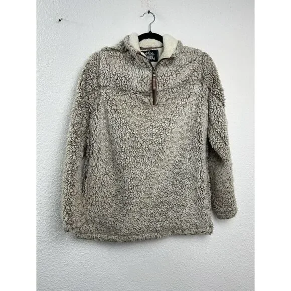 Grizzly Sherpa 1/4 Zip Size S Brown‎ Beige Warm Fleece