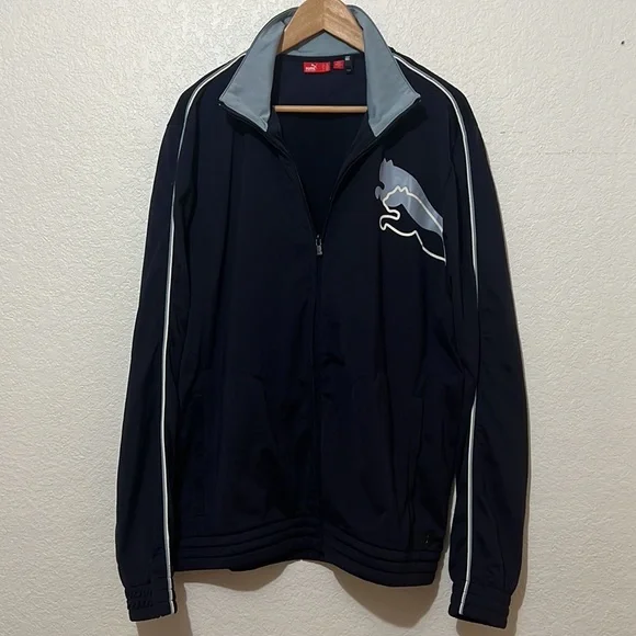 PUMA Track Jacket Blue Full Zip Large Chest Logo Sport Lifestyle Men's Size XXL