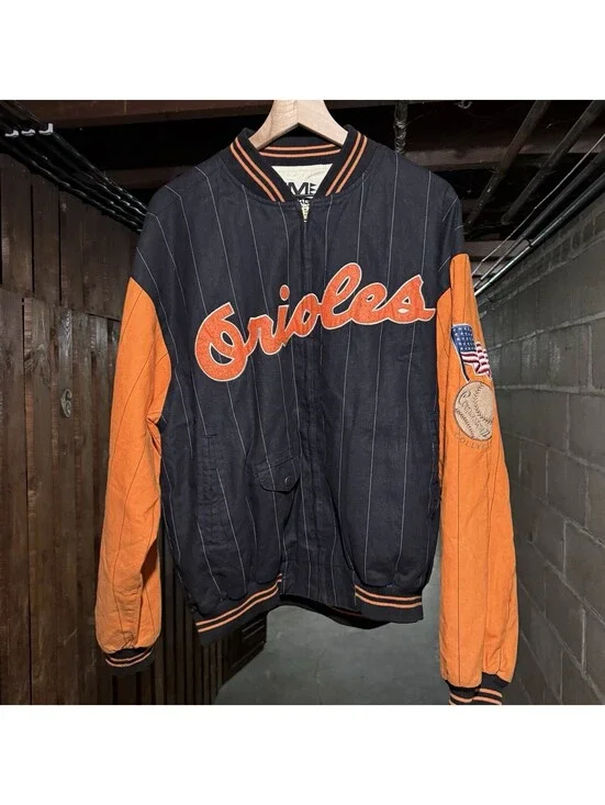Vintage 1991 Mirage MLB Baltimore Orioles Cooperstown Pinstripe Varsity Jacket L