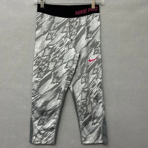 Nike Pro Dri-FIT Leggings Girls XL Grey Camo Cropped 805850-043