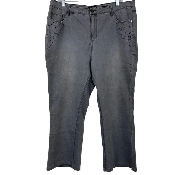 Susan Graver Gray‎ Studded Bootcut Jeans Plus Size 18W Repreve Stretch Denim