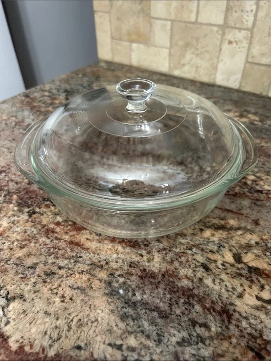 Vintage Pyrex Clear Glass Covered Casserole Dish