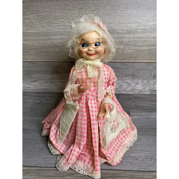 VTG Folk Art Doll Bottle Country Grandma Plastic Bottle Doll Handmade 12