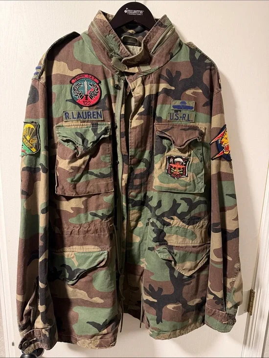 Ralph Lauren Men's Green Camo Military Field Jacket with Patches