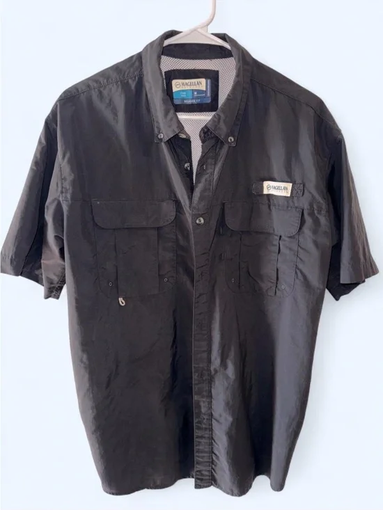 Magellan Outdoors Black Short Sleeve Fishing Shirt with Dual Chest Pockets