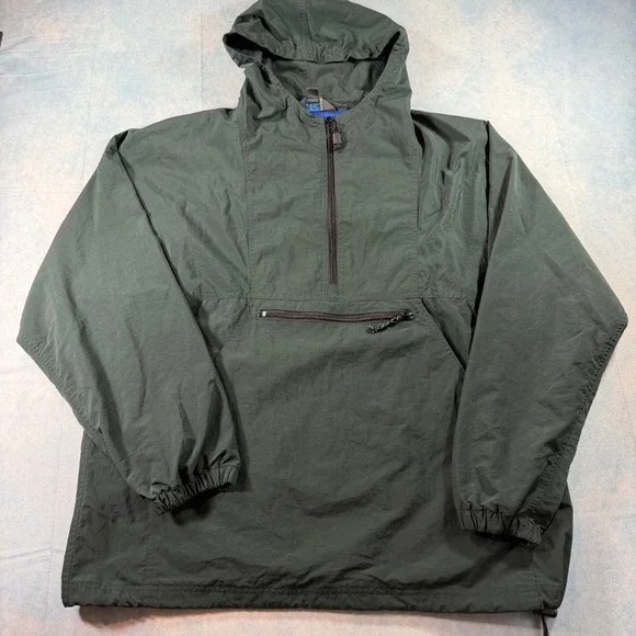 J.Crew Anorak Jacket Mens M Green Excellent Vintage Sport Pullover Hooded 3072