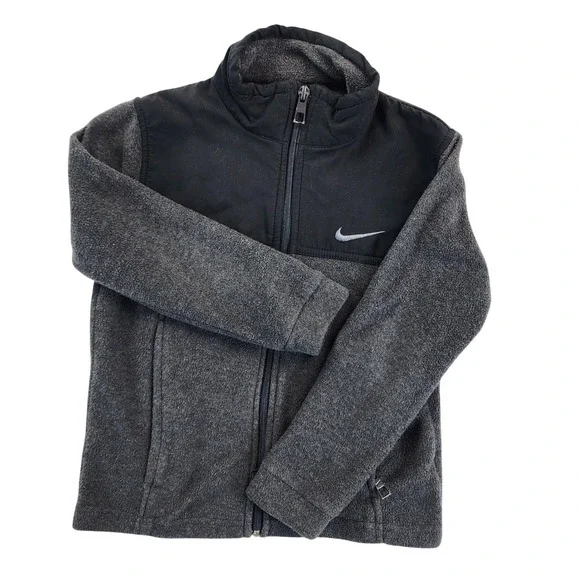 Nike Unisex Kids 6 Gray Black Full Zip Fleece Jacket Gorpcore Sporty‎ Activewear