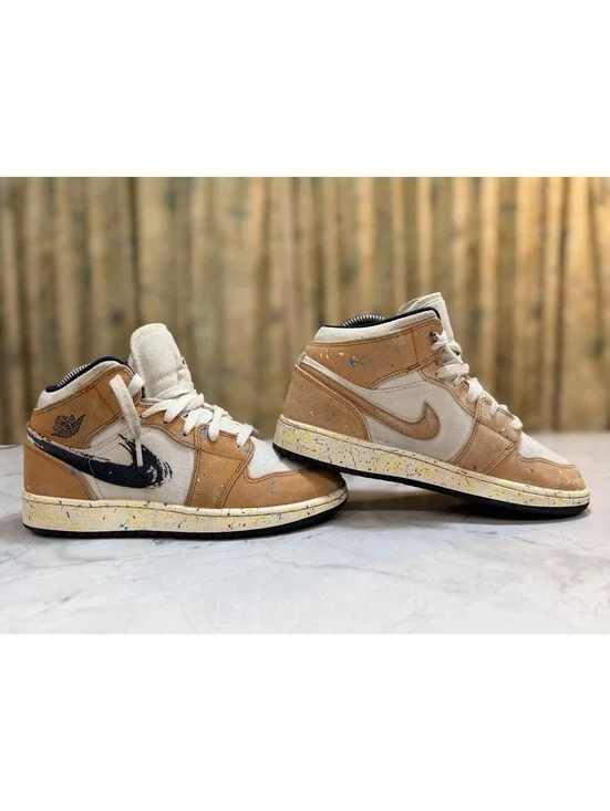 Nike Air Jordan 1 Mid SE Brushstroke Paint Splatter GS 6Y Womens 7.5 DA8006-100