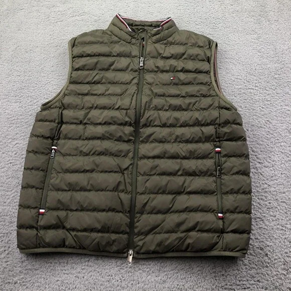 Tommy Hilfiger Vest Mens XL Green Puffer Full Zip Lightweight Outdoor Quilted