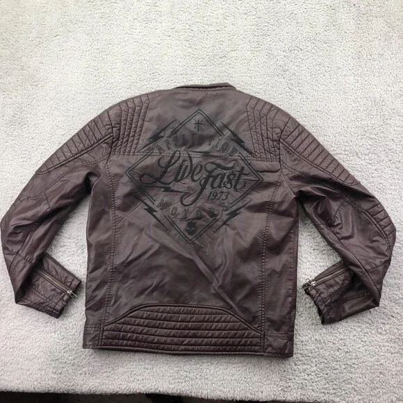 Affliction Black Premium Jacket Mens Medium Brown Faux Leather Motorcycle Biker