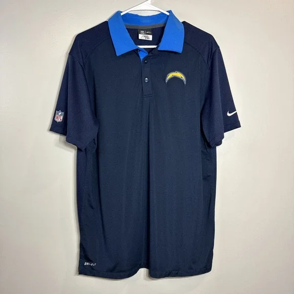 Nike Men's Large Los Angeles Chargers Polo‎ Shirt Blue Dri Fit Bolt NFL Football