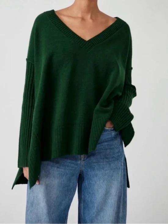 NWT Free People‎ Orion A-Line Long Sleeve Tunic Sweater, $148, Green Forest