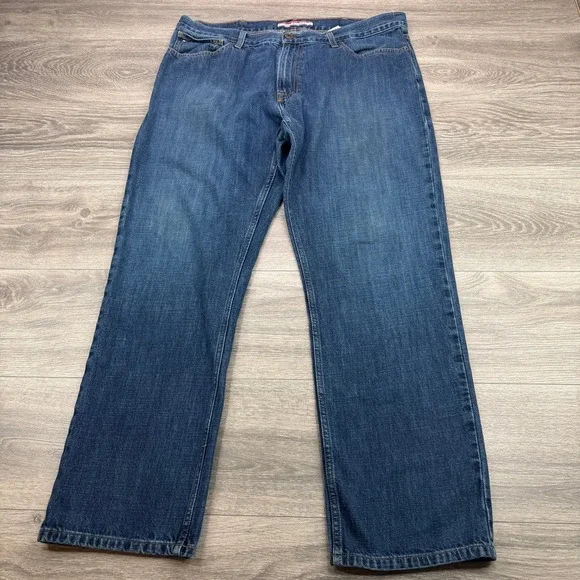 Tommy Hilfiger Jeans Mens 38x32 Blue Baggy Straight Leg Zip Fly 5 Pocket Classic