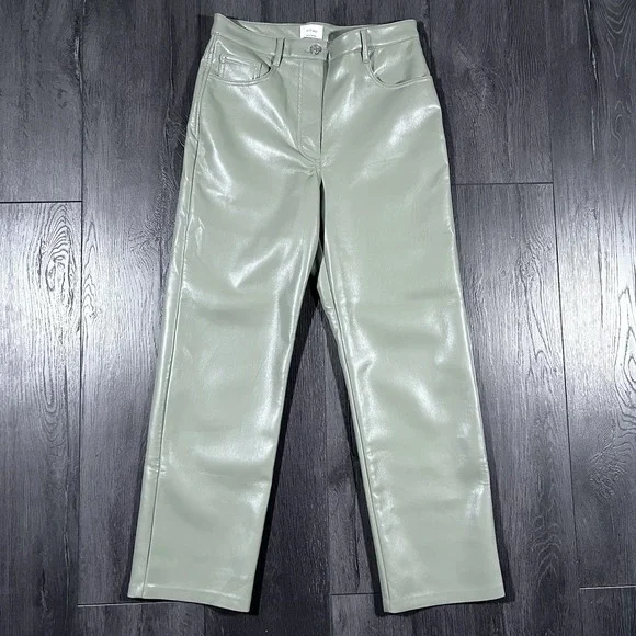 Aritzia Wilfred The Melina Vegan Leather High Rise Straight‎ Pants Blue 2 NWOT