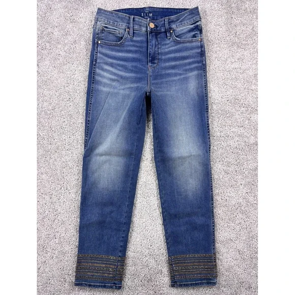 White House Black Market The Slim Crop High Rise Beaded‎ Hem Jeans Blue Womens 2