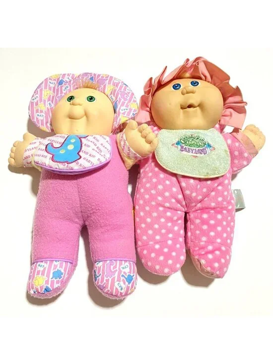 2 Cabbage Patch Kids Babyland Soft Plush Dolls Vintage 1988 Rattle Squeaker READ