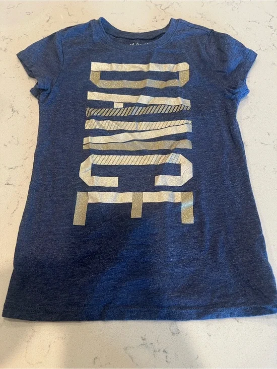 Children’s Place Girls Blue Tee with Gold “Dance” Graphic - Small 5/6
