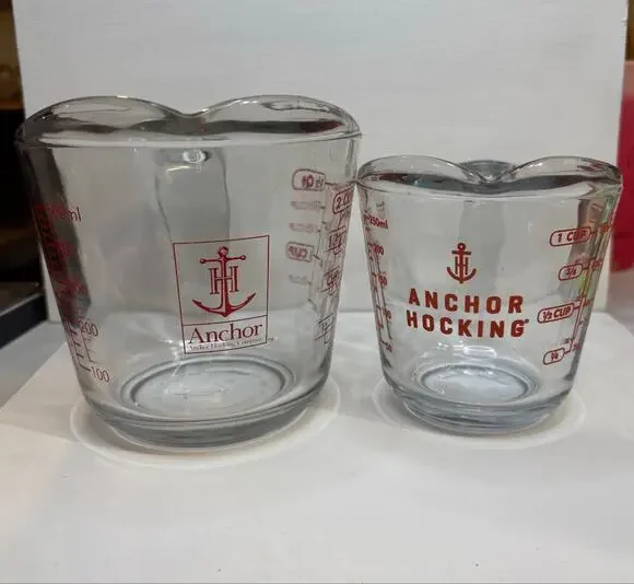 Vintage Set of 2 Anchor Hocking Glass Measuring Cups 1 and 2 Cups