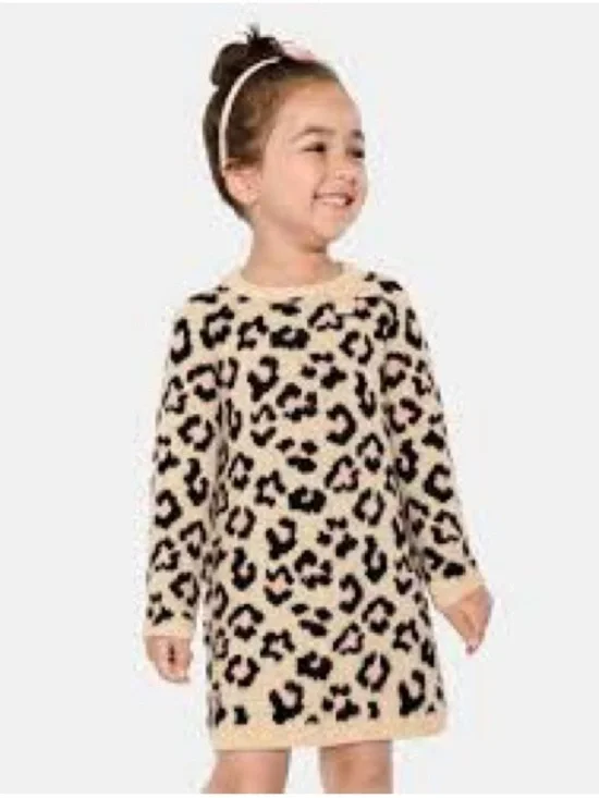 The Children's Place Cream Leopard Print Long Sleeve Dress 10/12 smoke free home