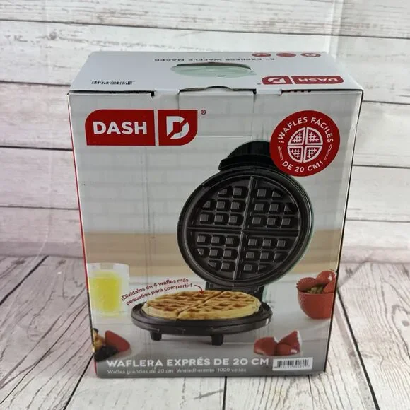 Dash Express Full Size Waffle Maker Aqua 8 Inch Dual Nonstick Waffles Used