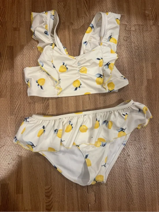 Janie and Jack Adorable Lemon Ruffle Two-Piece Swim Set - White Yellow