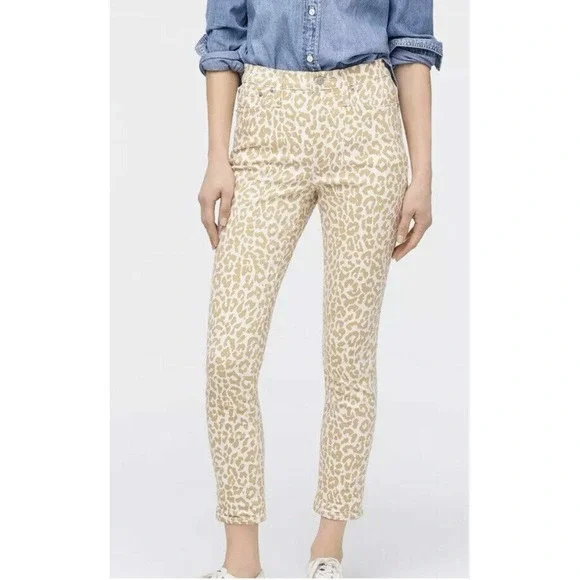 J CREW Leopard Print Pants Womens 26 Tan Toothpick 10