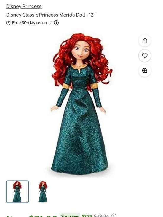 Disney Merida Doll with Vibrant Red Hair and Teal Gown